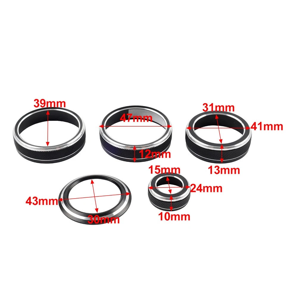5 x Black Console Volume AC Switch Button Rings for Lexus NX250 350h (2022-2024)