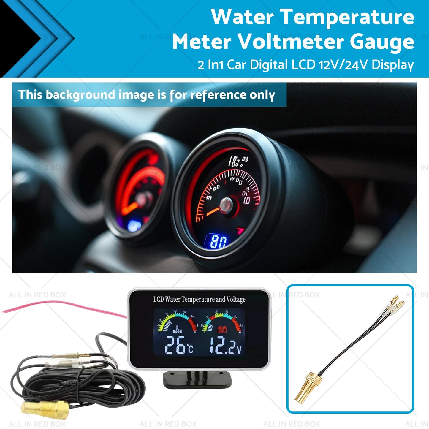 2-in-1 Digital LCD Water Temperature & Voltmeter Gauge for Car 12V/24V