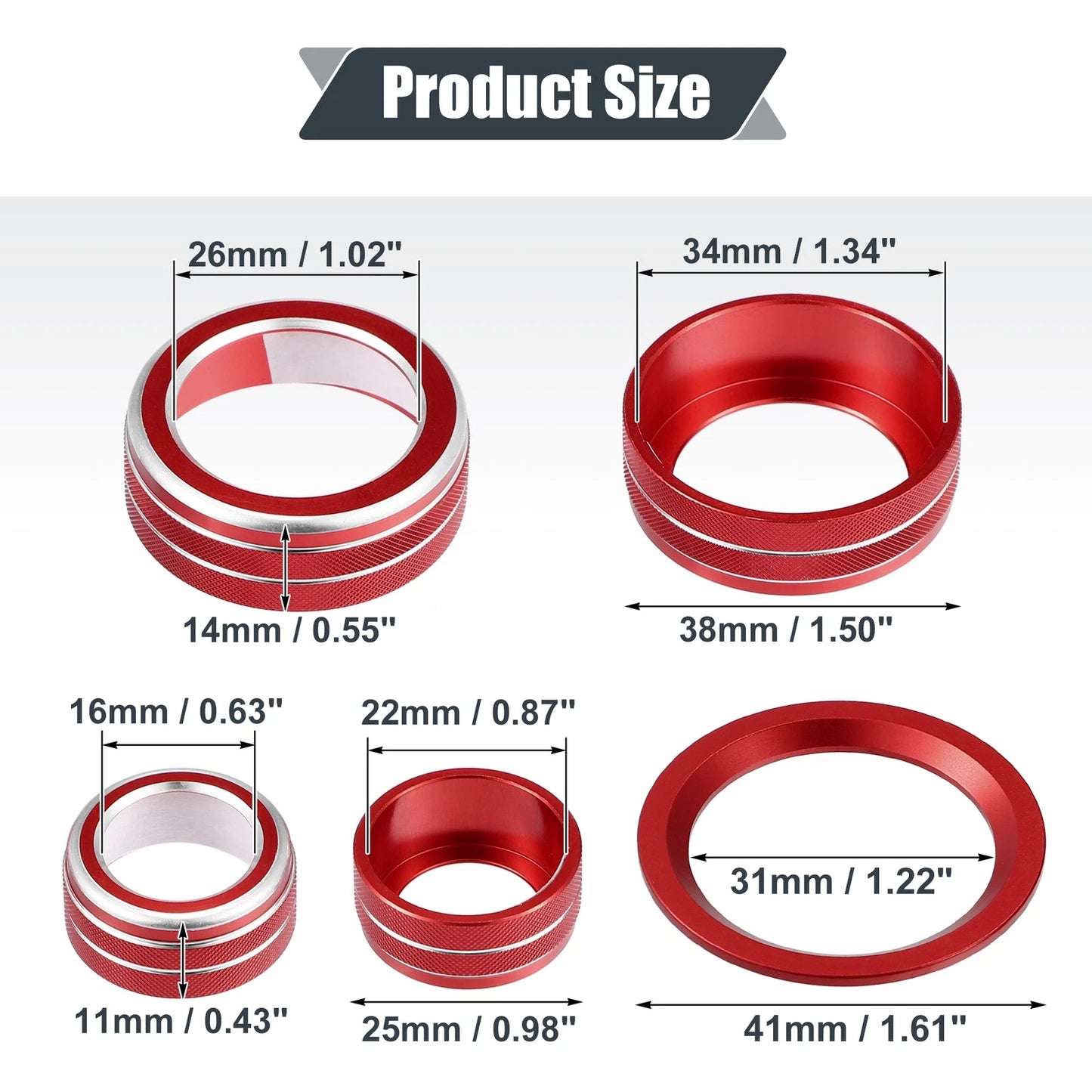 4pcs AC Knob Covers for Honda CR-V 2017-2021 - Volume Knob Start Stop Ring Red