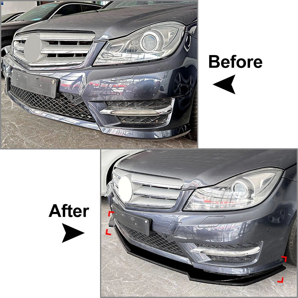 Black Front Bumper Spoiler for Mercedes Benz C Class W204 S204 (2011-2014)