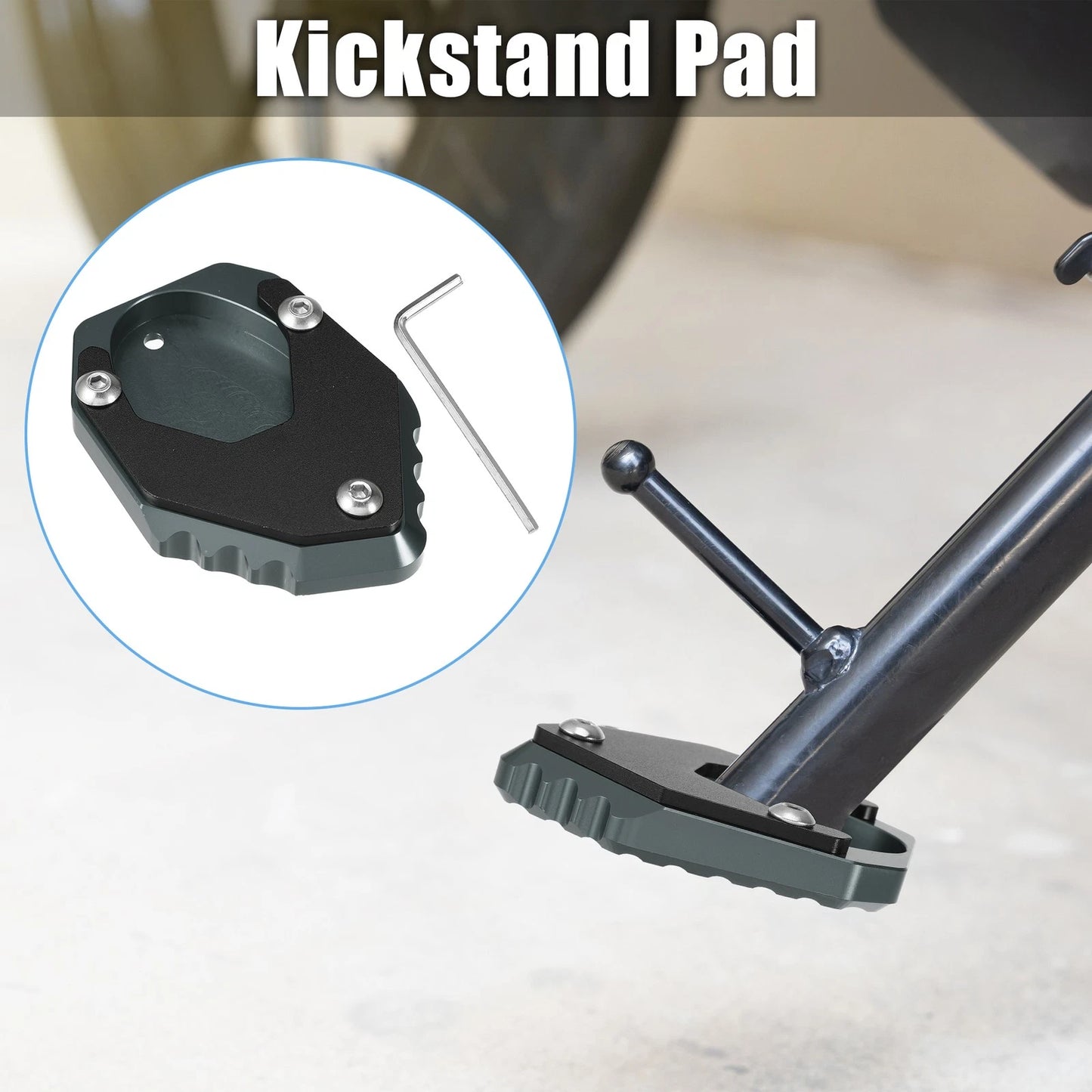 1 Set Aluminum Alloy Motorcycle Kickstand Pad for KAWASAKI Black Silver Tone