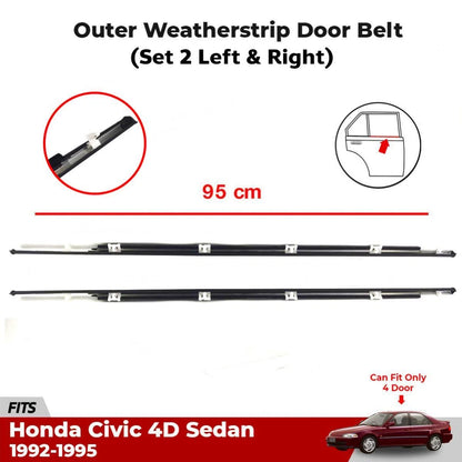 Pair Rear Outer Weatherstrip Door Belt Fits Honda Civic EG 4D Sedan 1992-95 EBDE