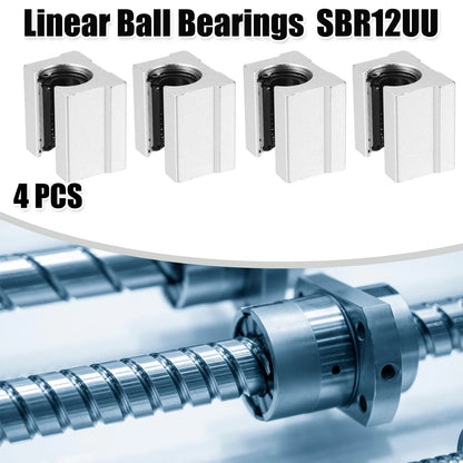 4 x SBR12UU 12mm IDx39mm ODx27mm Length Car Linear Ball Bearings Silver Tone for Car