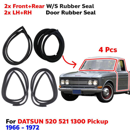 Windshield Front+Rear Door Rubber Set 4 Fits Datsun 520 2D 521 Truck 1966-72 D05