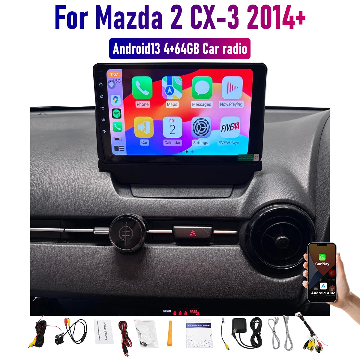 9" Wireless Carplay Android Auto Radio for Mazda 2, CX-3 (2014+)