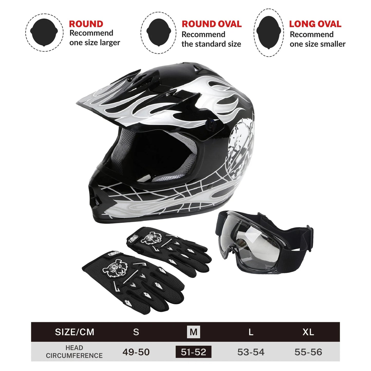 Youth ATV Motocross Dirt Bike Skull Helmet & Goggles Gloves S M L XL