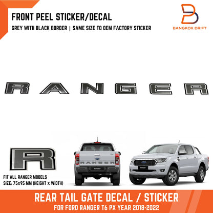 Rear Tailgate Decal Sticker for Ford Ranger T6 PX3 Wildtrak XLT (2018-2022)