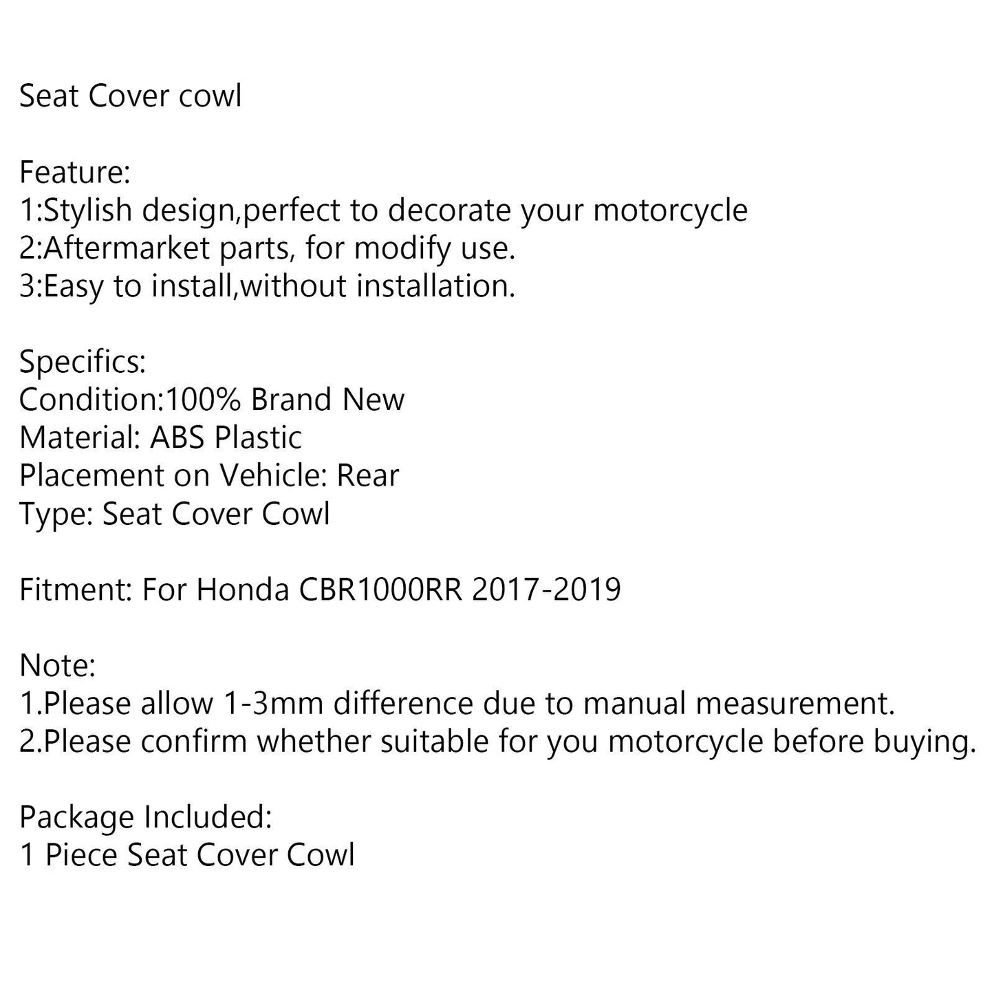 ABS SeatCowl Cover for Honda CBR 1000RR (2017-2024)