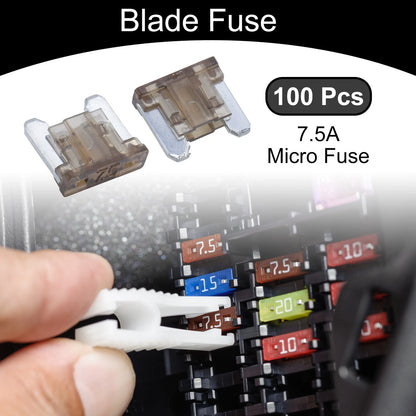 100 Pcs Micro Fuse 7.5A Blade Fuse for Car Boat Truck RV Motorcycle