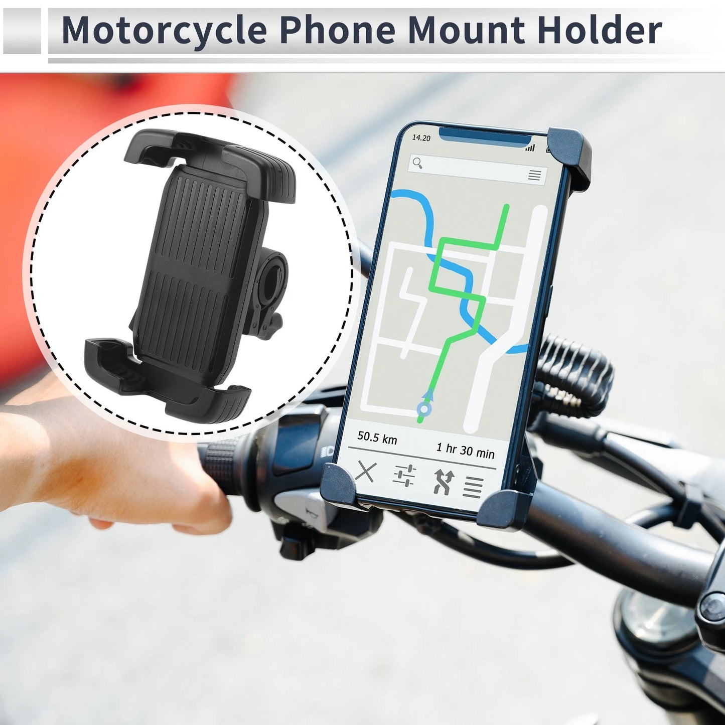 Motorcycle Phone Mount Holder 4.7"-7.2" Phones Silicone Black for Motorcycle