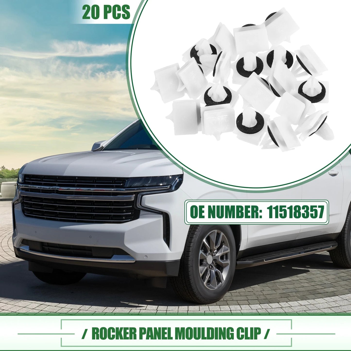 20 Pcs Rocker Panel Clips for Chevrolet Avalanche White (2007-2013)