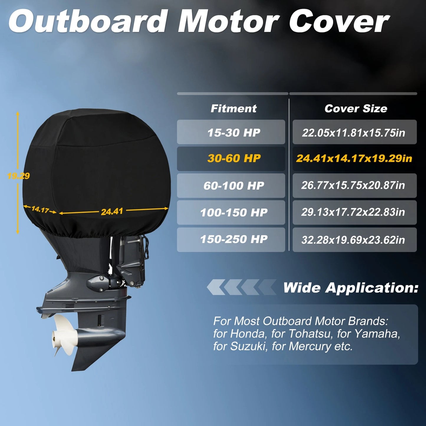 Cover 600D Oxford Heavy Duty Outboard Motor Cover for Outboard Motor 30-60 HP