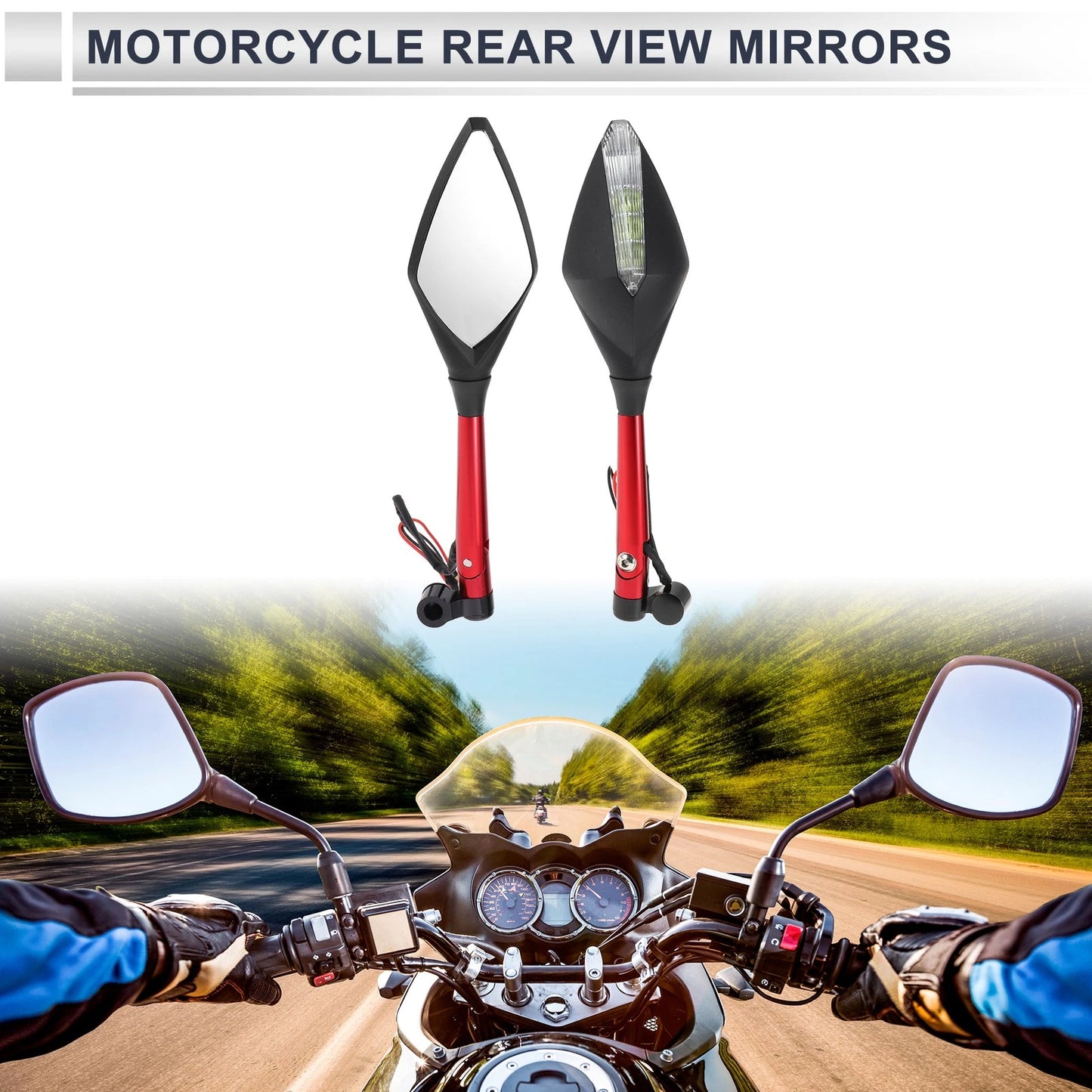 M8/M10 Motorcycle Rear View Mirror Handlebar Mirror Red Aluminum Alloy 1set