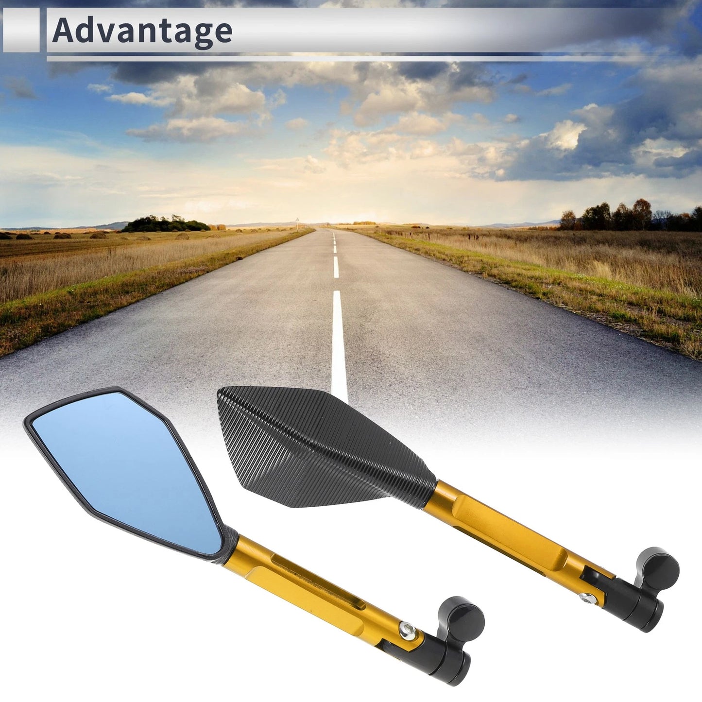 Rear View Mirrors Black Gold Tone Aluminum Alloy for M8/M10 Motorcycle