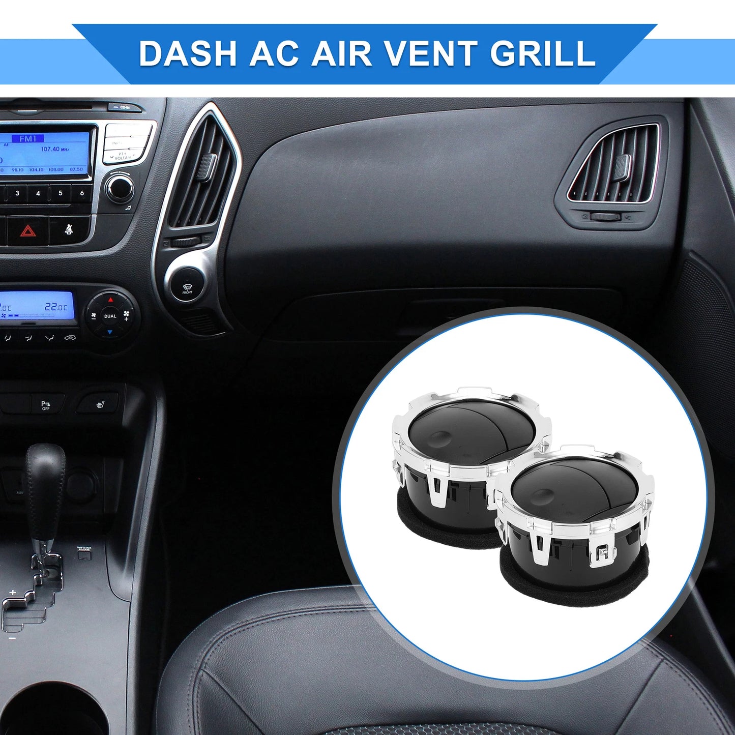 2 x Center Dash A/C Outlets for Ford F150 F250 F350 (2011-2016) ABS Black Silver