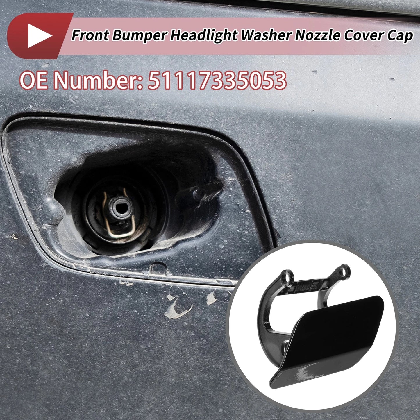 Front Left Washer Nozzle Cover Cap for BMW 740i (2013-2015) Black