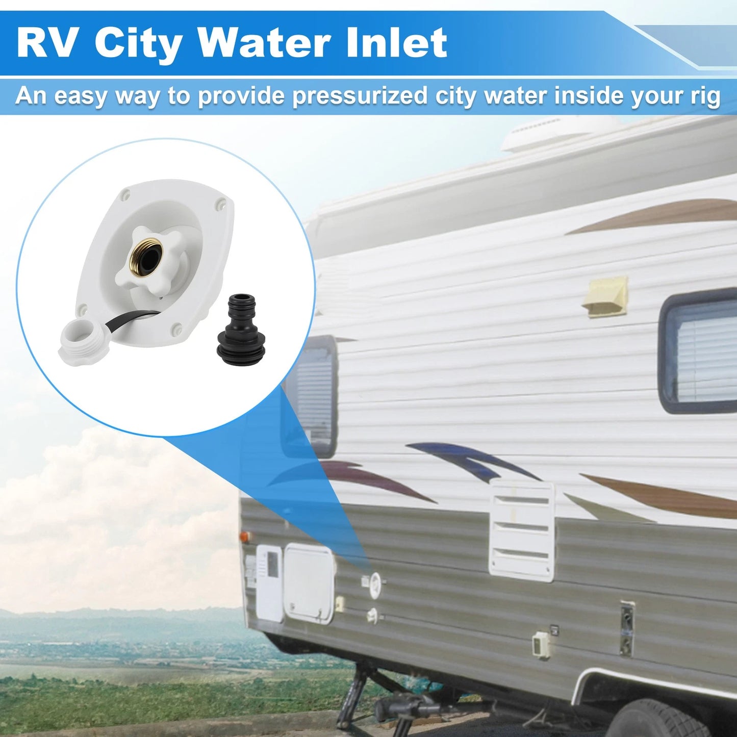 Water Inlet Connection / Pressure Reducing Fill Hatch for RV Camper White
