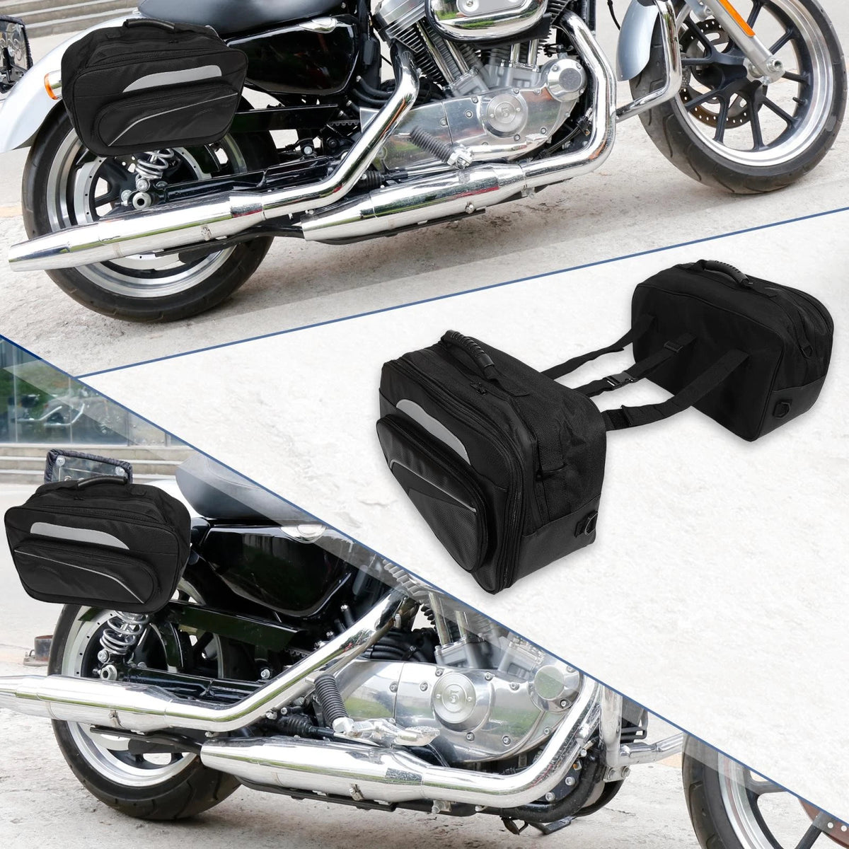 Pair Motorcycle Saddlebag Luggage Bag Adjustable Buckles Faux Leather Black