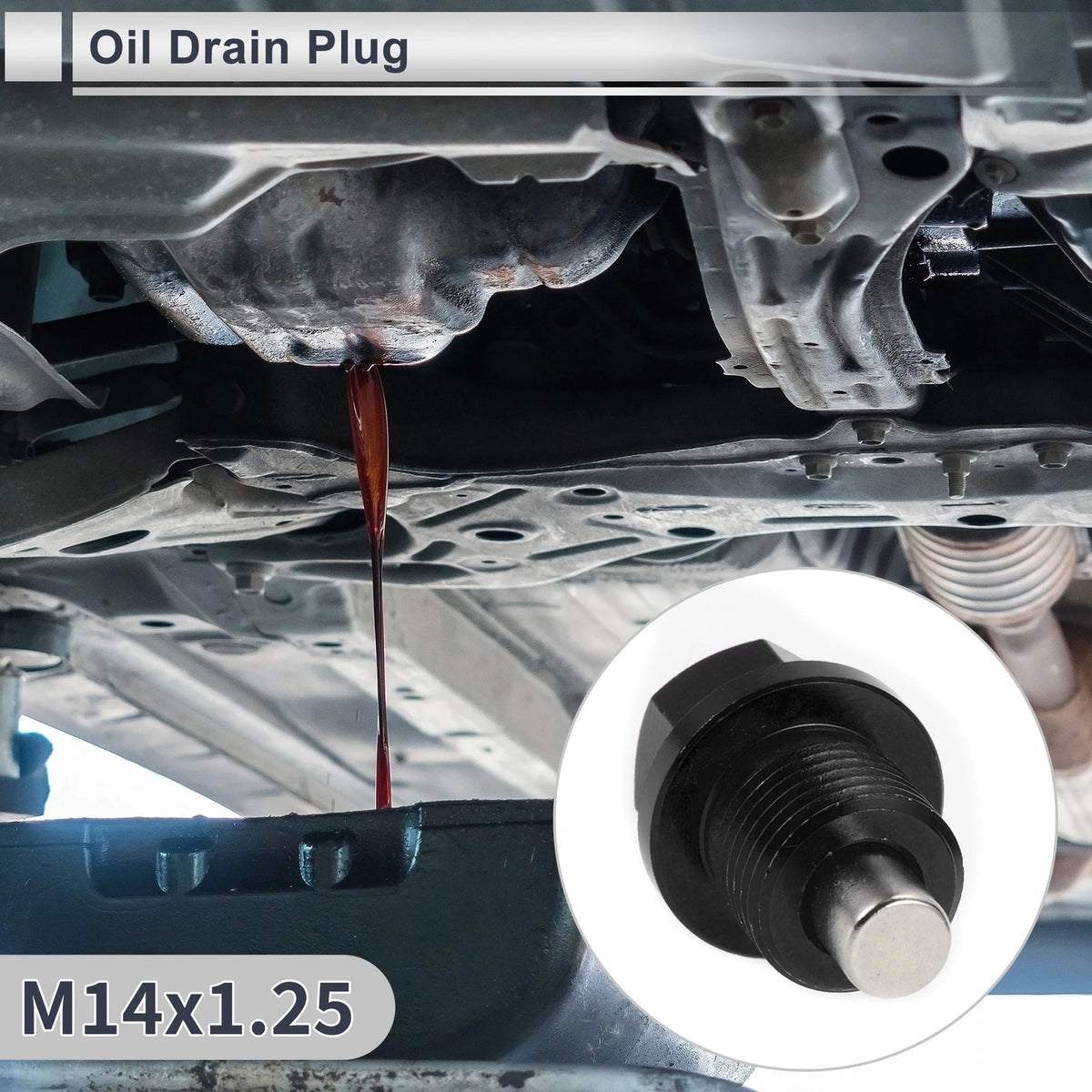 M14x1.25 Engine Oil Drain Plug with Gasket Black for Car Motorcycle Boat