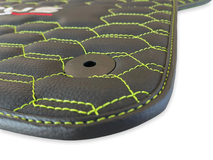 Leather Floor Mats for Lamborghini URUS 2018-2024 Black with Green Stitching
