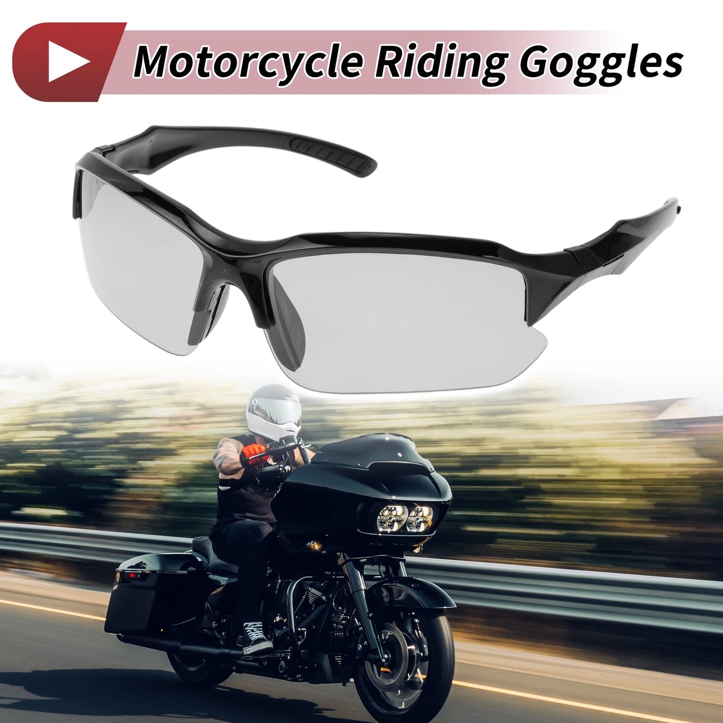Goggles Motorcycle Riding Light Gray Lens Black Frame Tri-acetel Cellulose PC