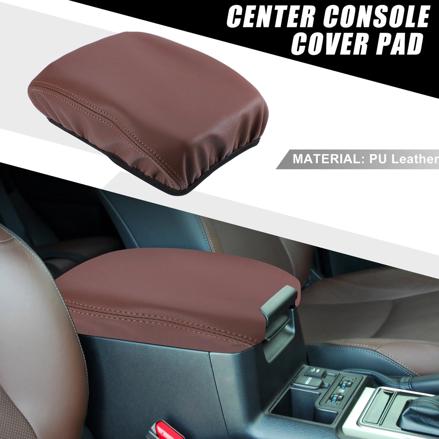 Center Console Pad Waterproof Armrest Box Cover for Toyota Tacoma Brown