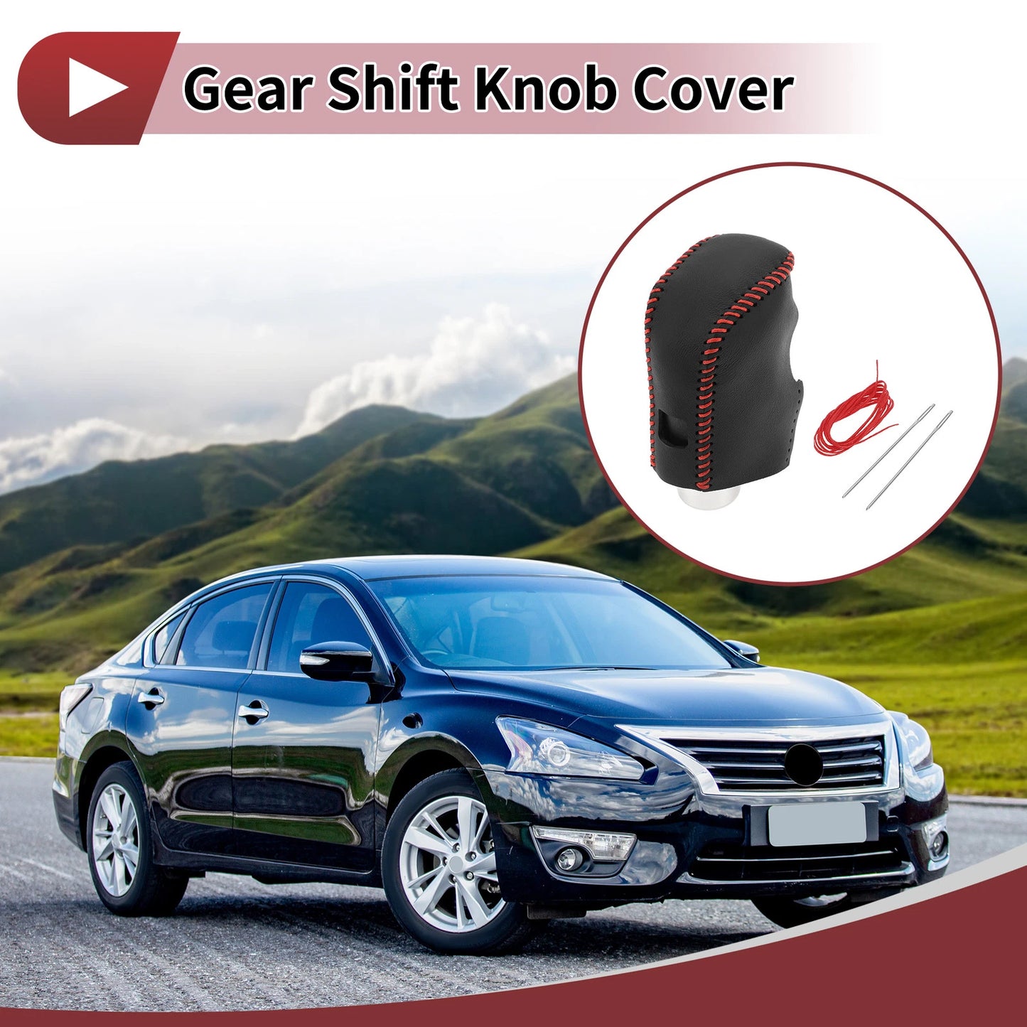 Car Gear Shift Knob Cover for Nissan Altima (2019-2024) Black Red