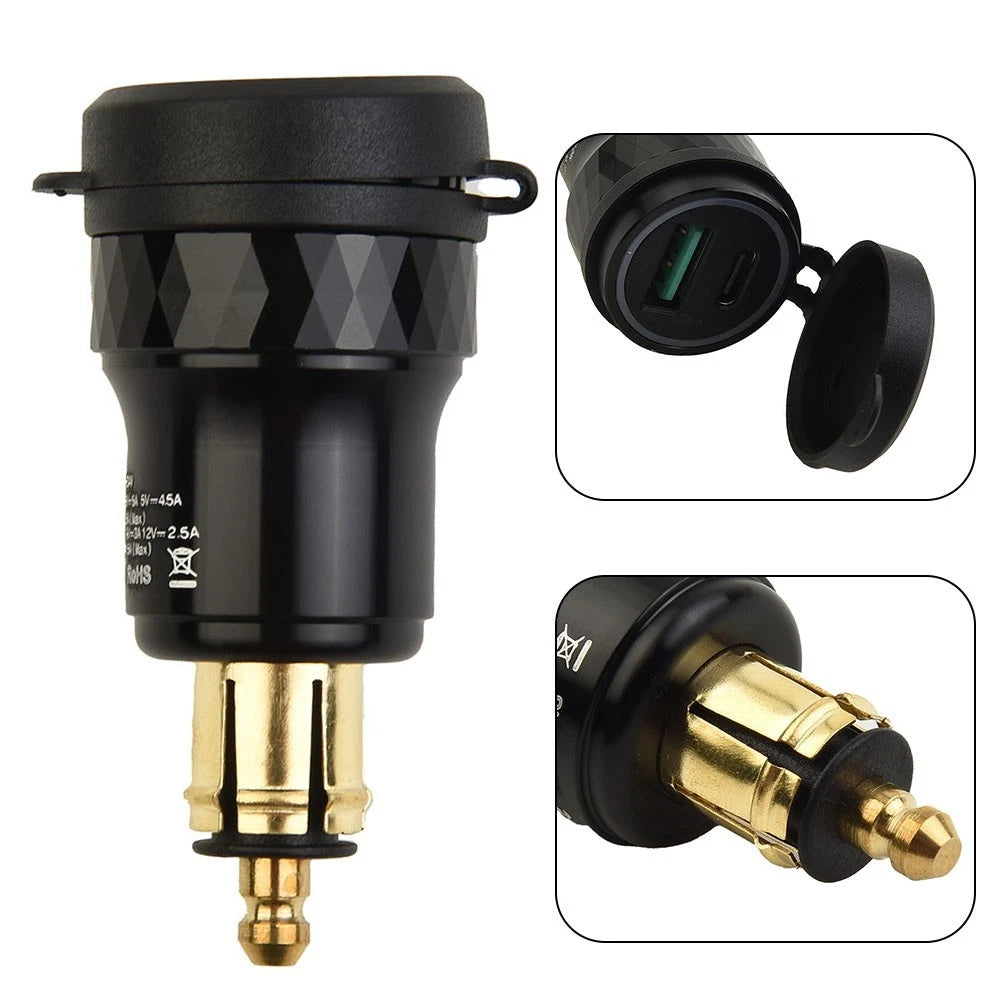 Adapter Charger USB Aluminum Alloy Black DIN Socket Model