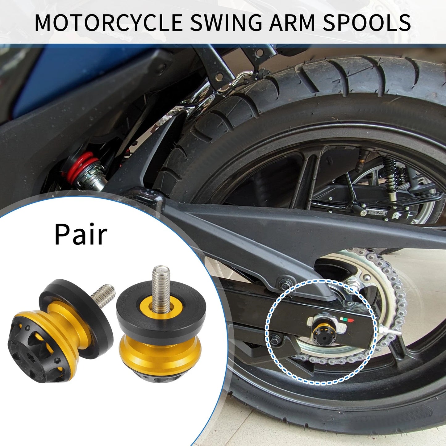 2 x Swingarm Spool 8mm CNC Swing Arm Sliders Stand Gold Tone for Motorbike