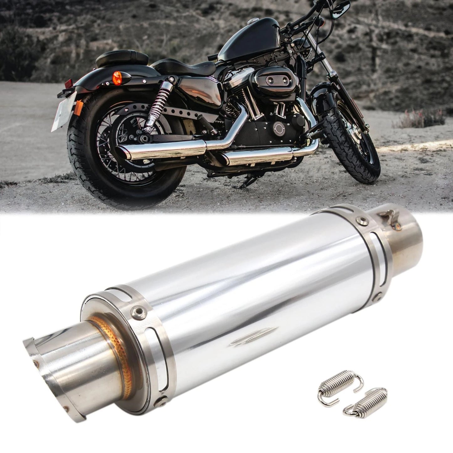 Exhaust Pipe Muffler Tip 51mm Stainless Steel Silver Tone for Motorcycle