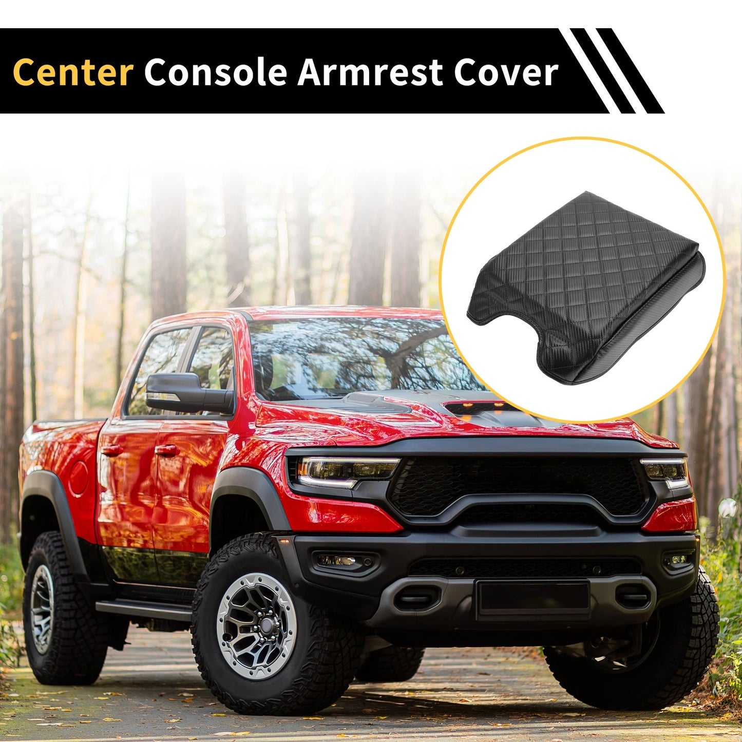 Console Lid Armrest Cover for Ford - Microfiber Leather Carbon Fiber Black