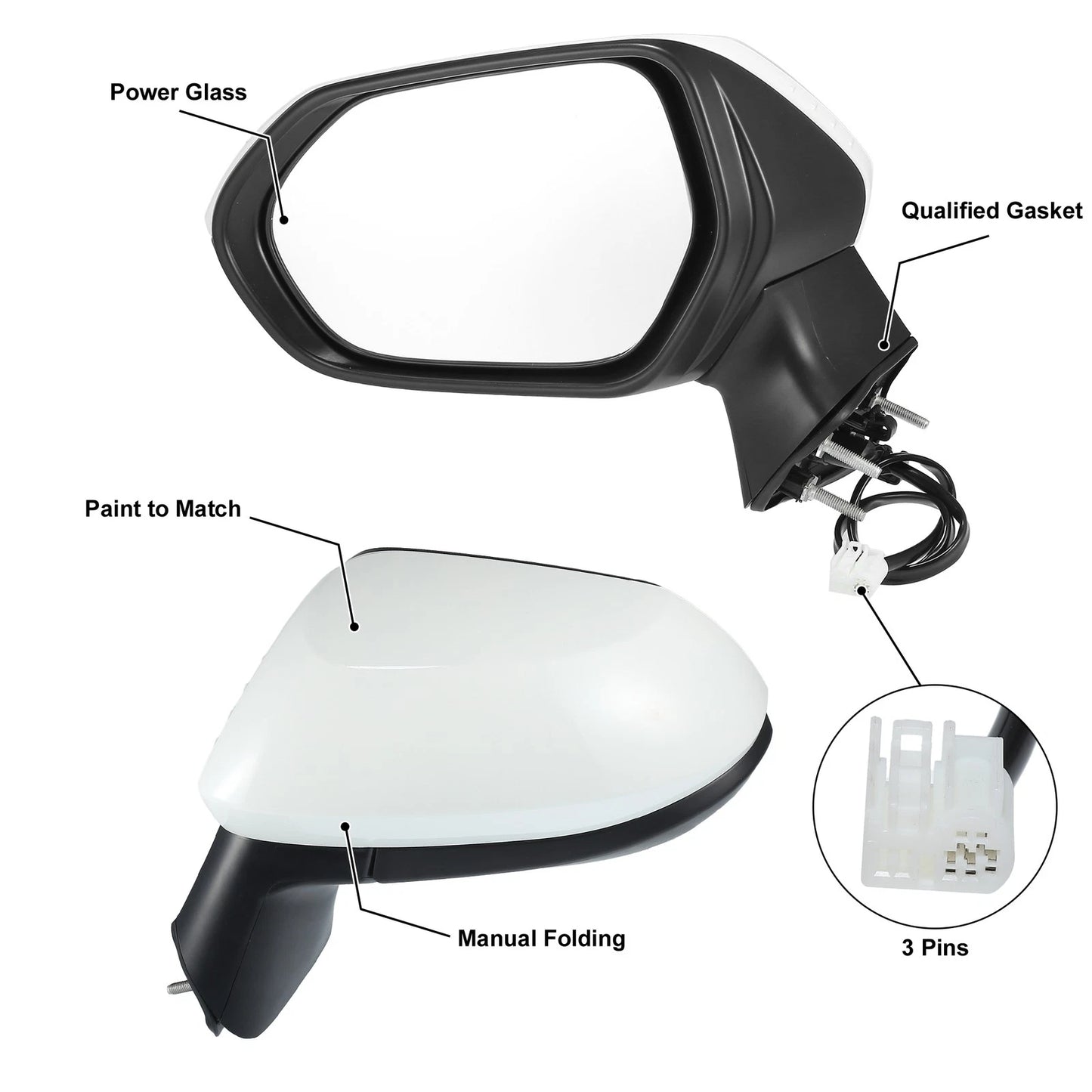 3 x Left Door Mirror Assembly White for Toyota Corolla (2020–2022)