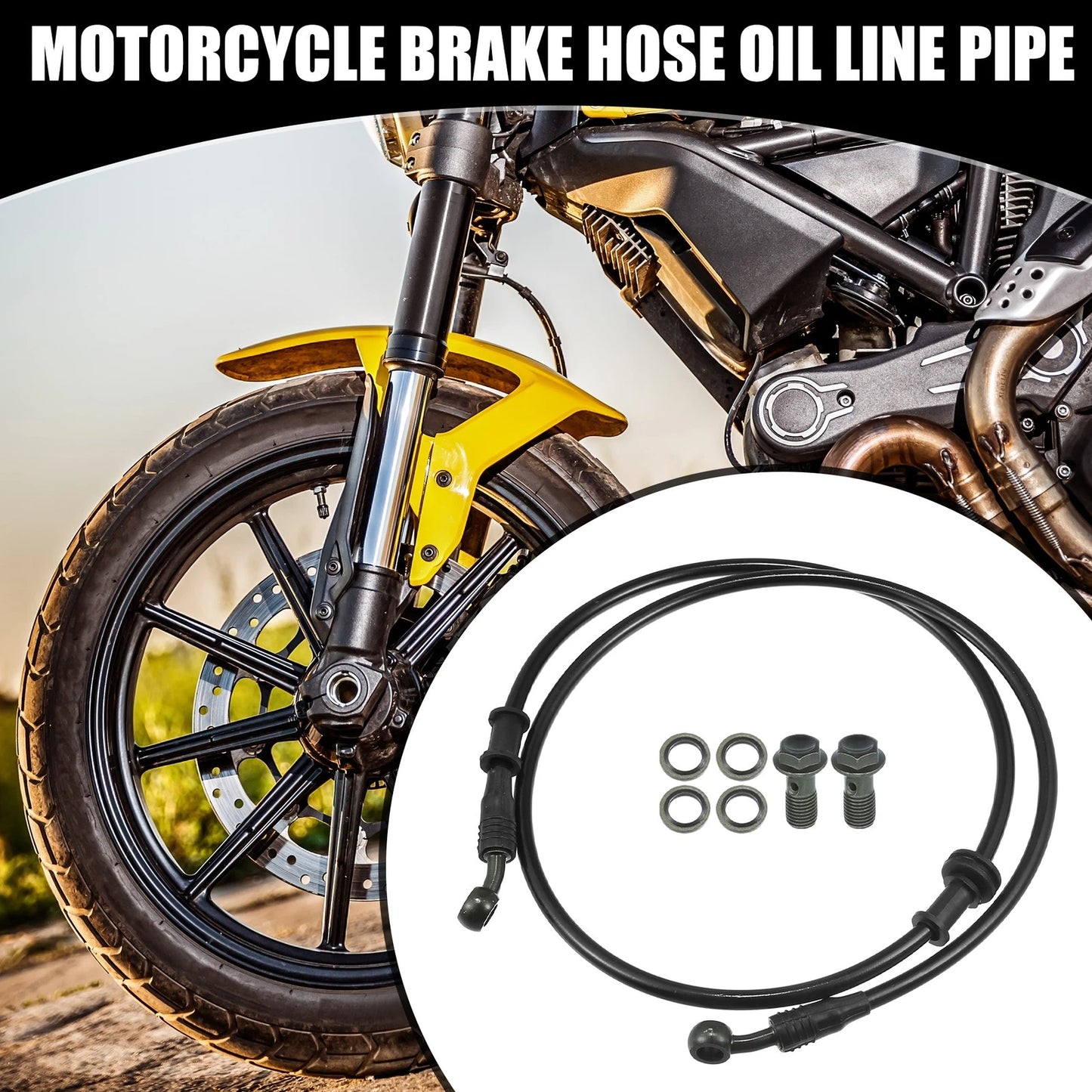 120cm / 47.24" / Universal 28 Degree Motorcycle Hydraulic Oil Hose Set Black