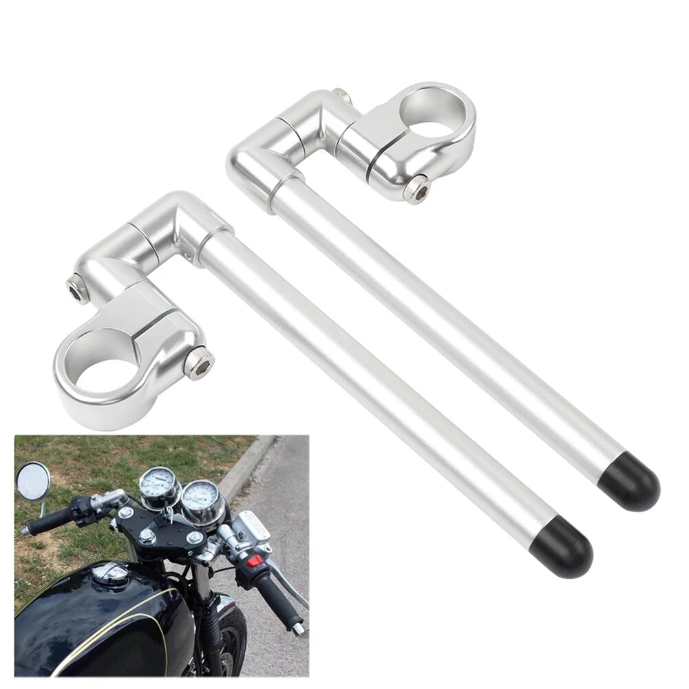 37MM Clip-On Handlebar for Universal Cafe Racer 7/8" Fork Tube Silver