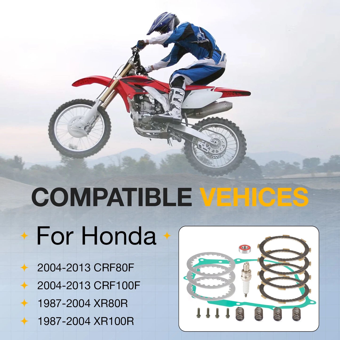 Heavy Duty Clutch Friction Plates Gasket Kit for Honda XR80R XR100R (1987–2003)