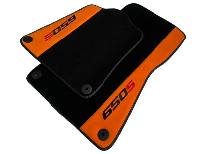 Black Floor Mats for McLaren 650S with Orange Alcantara Leather (2014-2019)