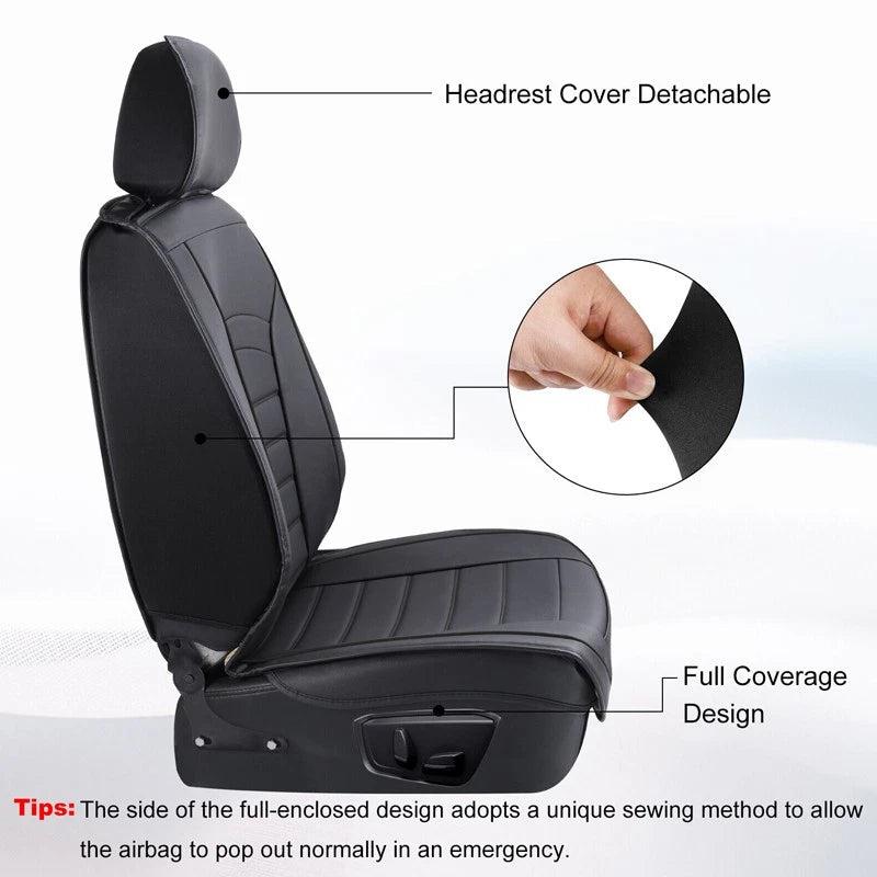 Black PU Leather Front Seat Cover for Chevy Silverado GMC Sierra (2014-2023)