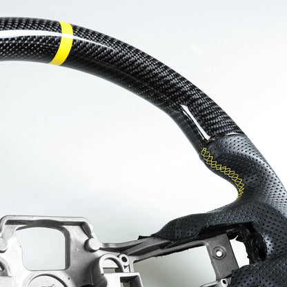 Steering Wheel Carbon Fiber Leather Yellow for Ford Mustang EcoBoost (15-17)