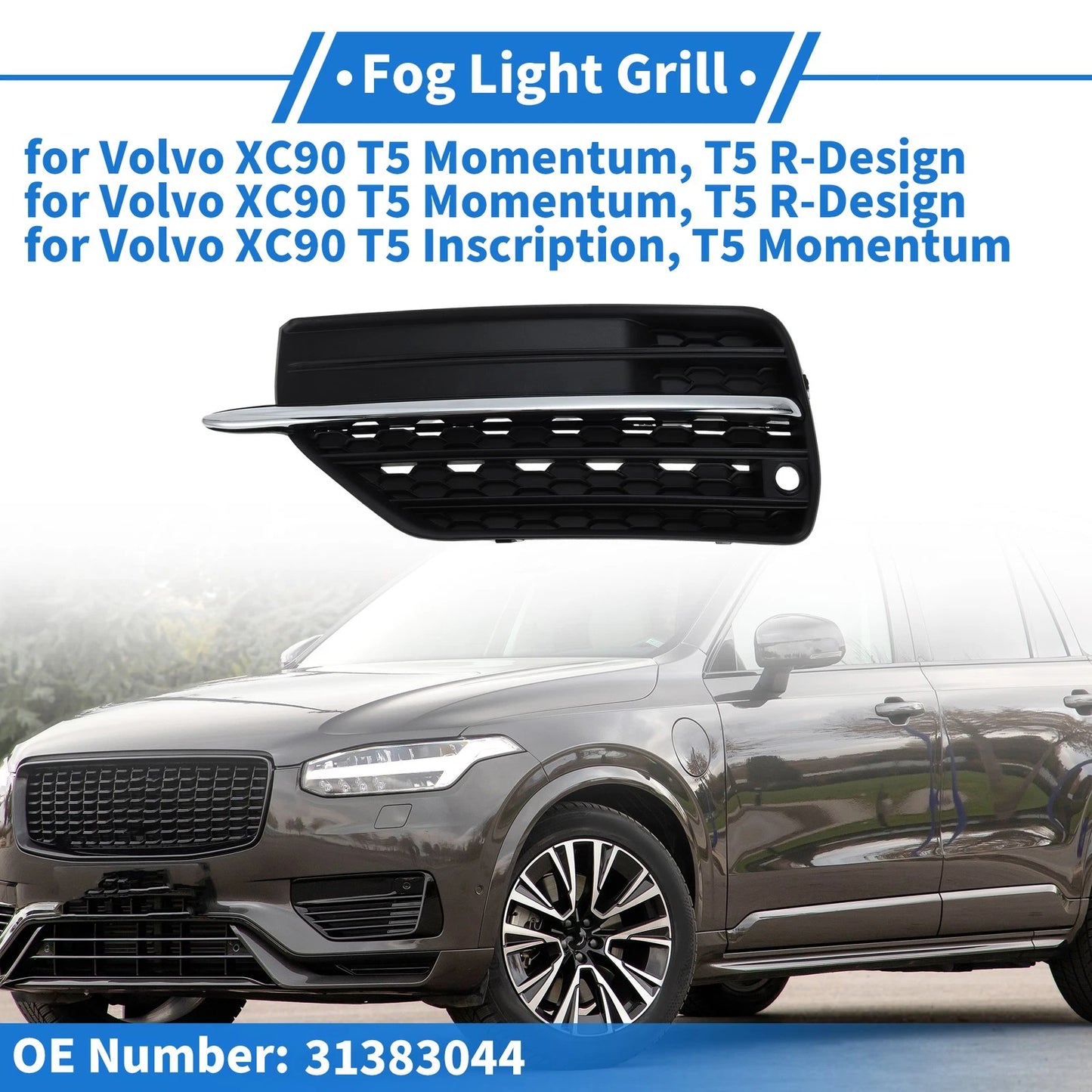 Fog Light Cover for Volvo XC90 T5 (2003-2014) Black Silver Tone 1 x