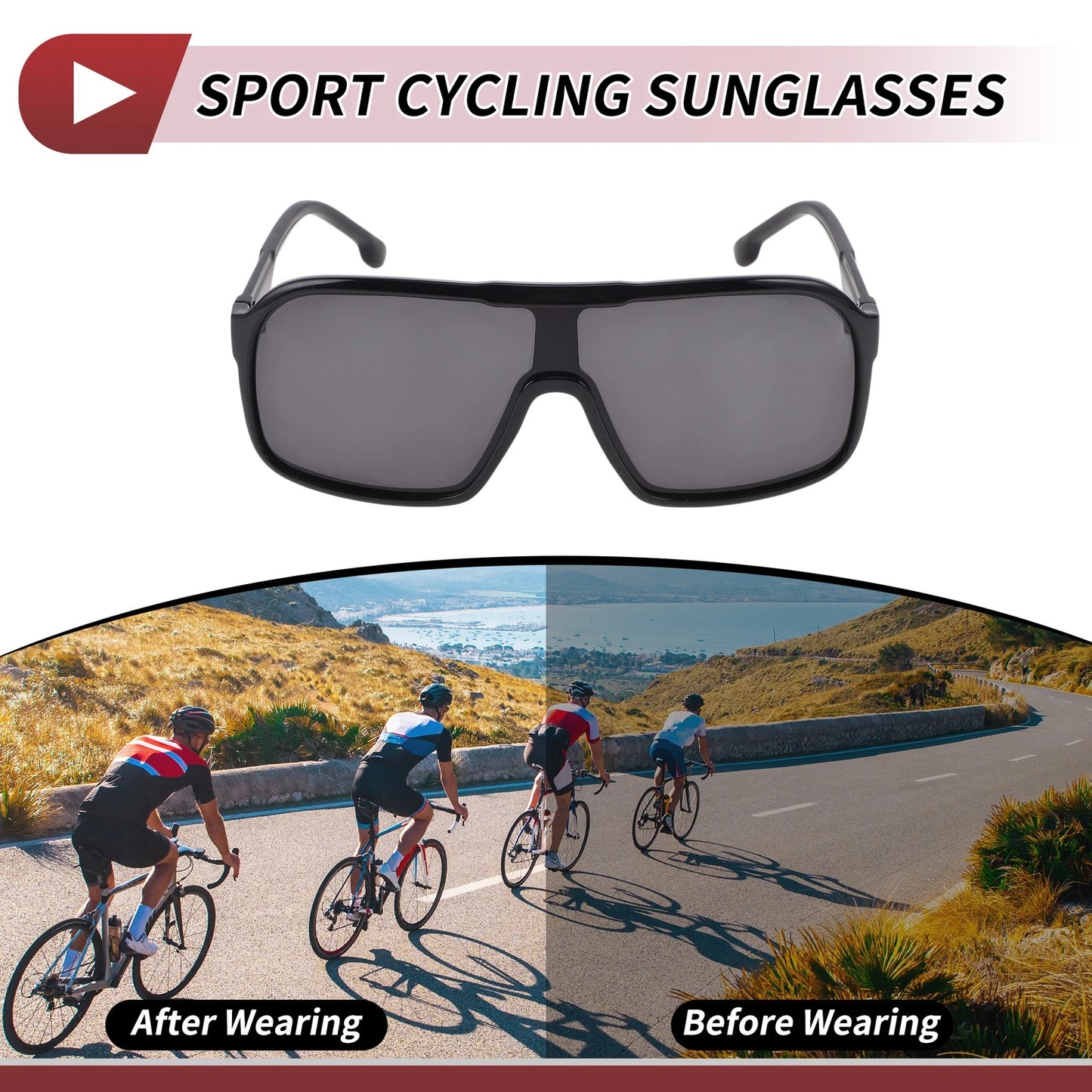 Set Motorcycle Riding Goggles Black Lens Black White Frame Tri-Acetyl Cellulos
