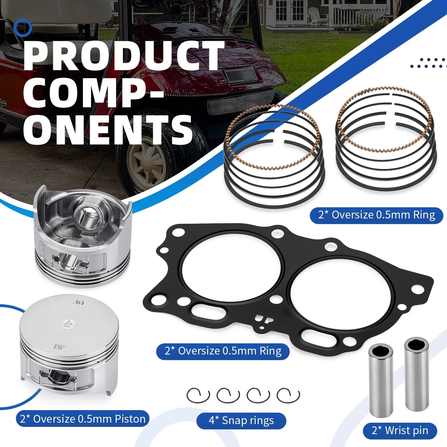 Oversize 0.5mm Piston Ring Kit for EZGO Golf Cart Robin 350cc (1996-2008)