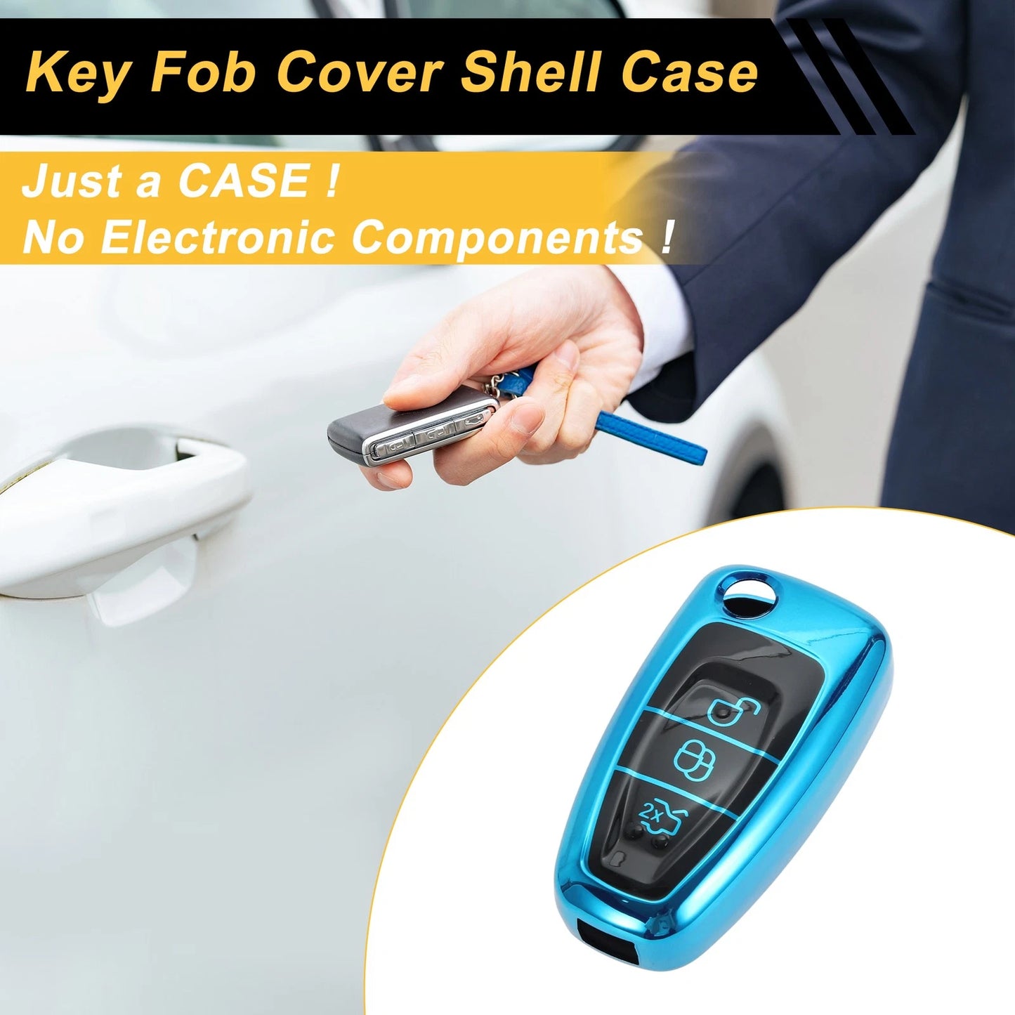 Blue TPU Silicone Key Case for Ford Mondeo 3 Buttons (2015-2023)