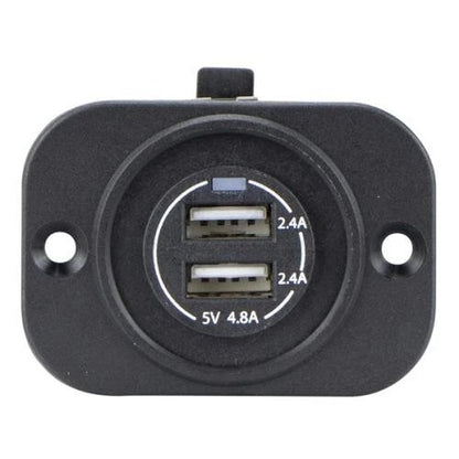 Power Socket Twin USB-A Ports Flush Mount Black 12/24V for RELAXN