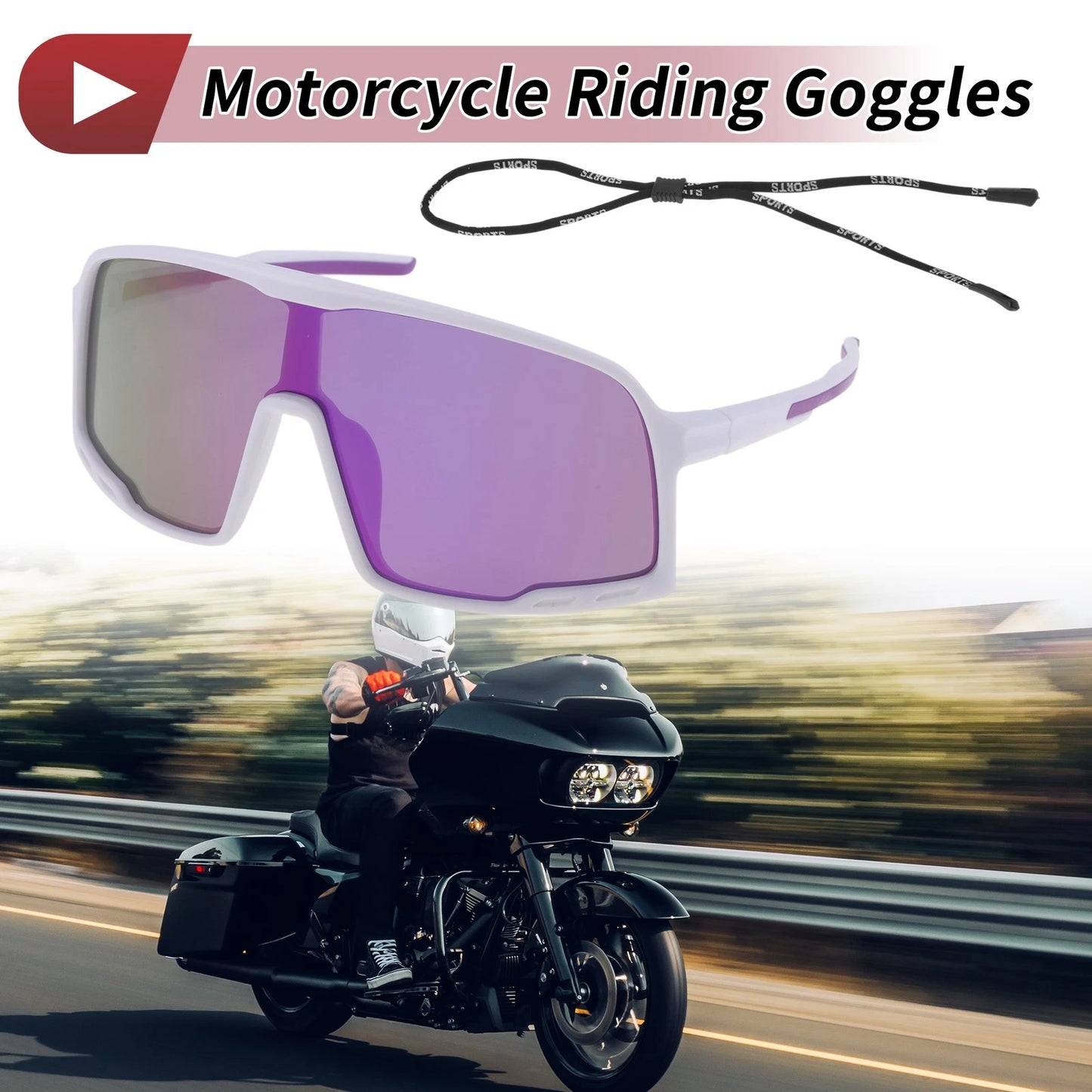 Motorcycle Riding Goggles Purple Lens White Purple Frame Triacetyl Cellulos PC