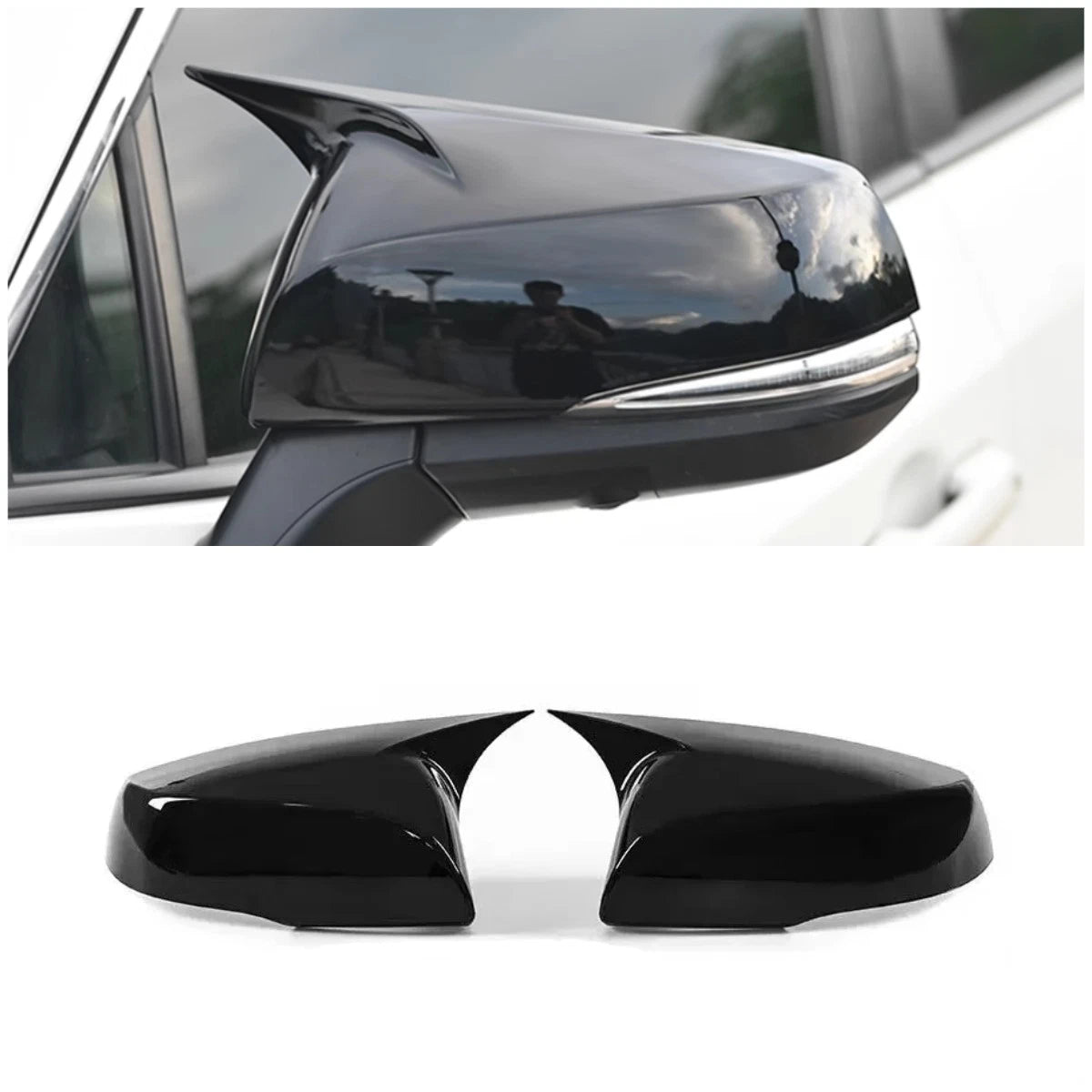 Glossy Black Ox Horn Rearview Mirror Lid Cover Trim for Toyota RAV4 (2019-2023)