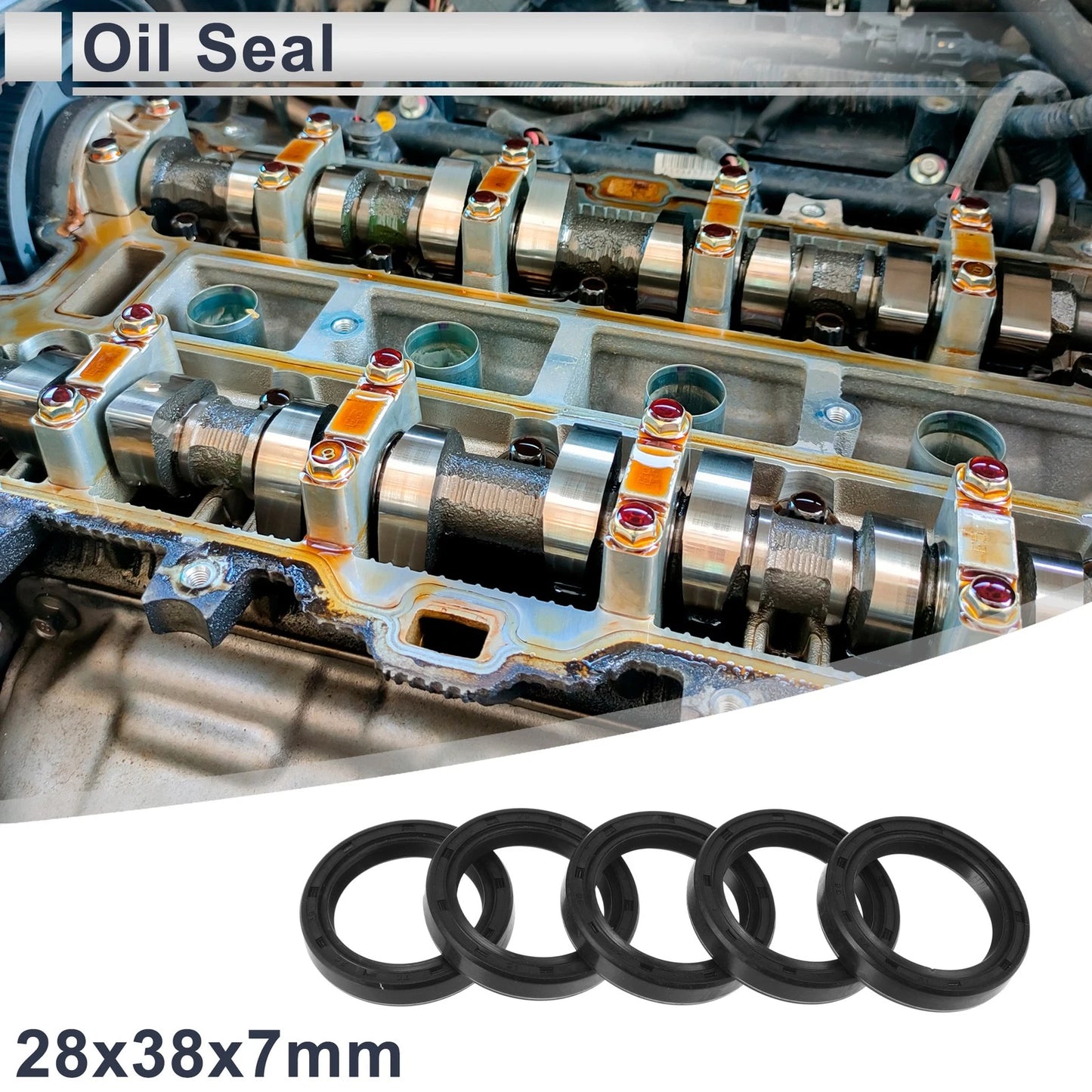 Oil Seal 28x38x7mm Nitrile Rubber Black 5 Pcs