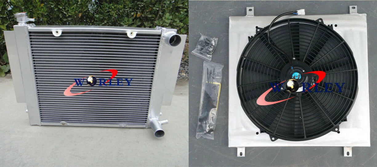 Aluminum Radiator & Shroud & Fan & Oil Cooler for Mazda RX2 RX3 RX4 RX5 RX7 (1970-1985)