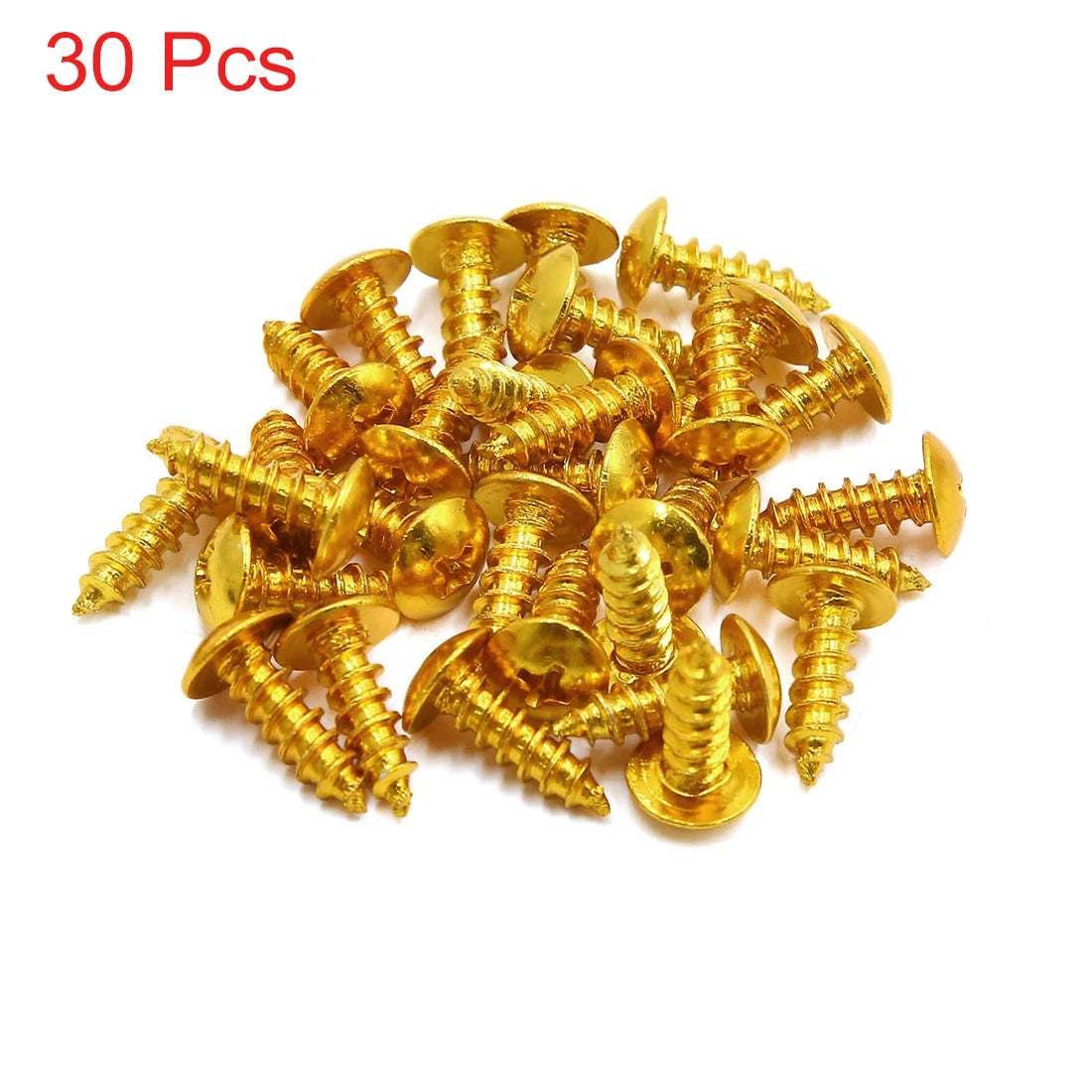 30 x Universal Gold Tone Motorcycle Round Cross Head Self-Tapping Bolts Screws