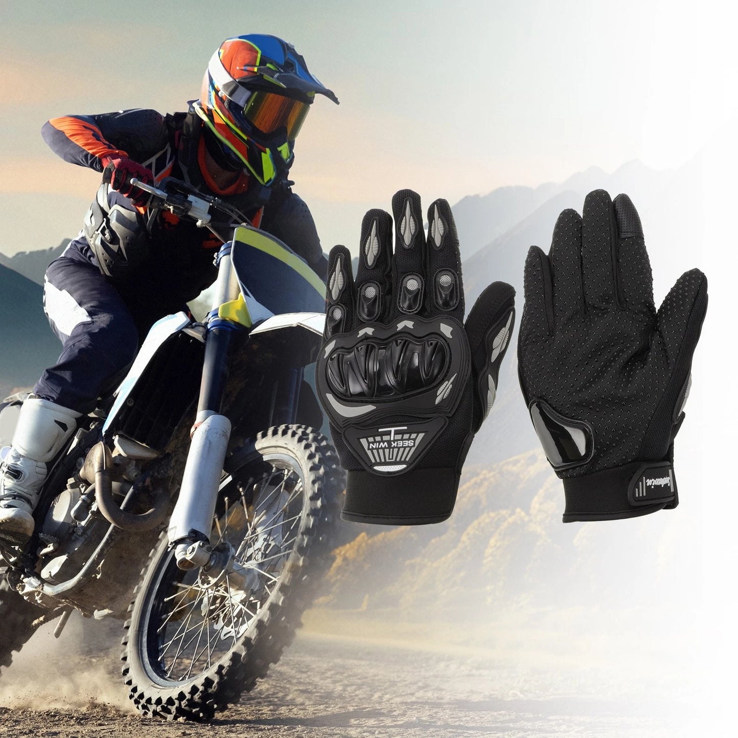 Pair / XXL / Motorcycle Gloves Breathable Full-Finger Nylon Outdoor Gray