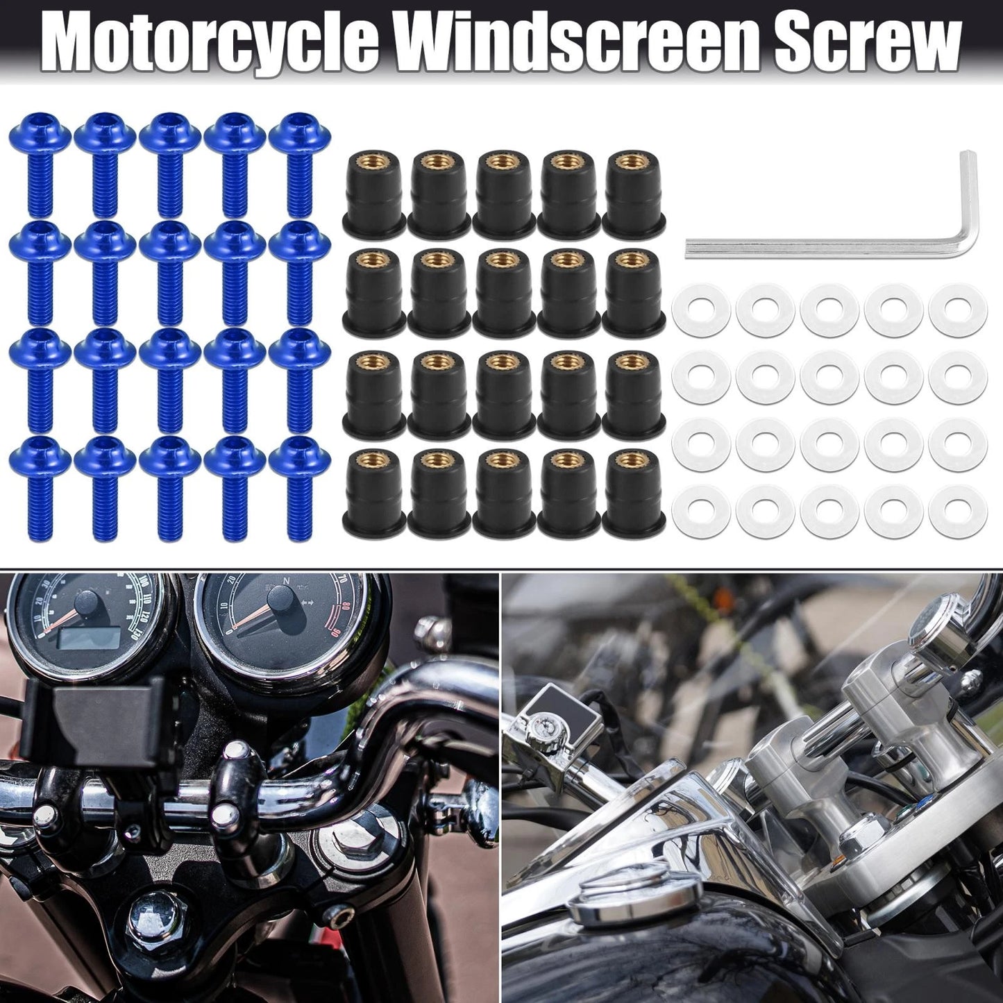 20pcs M5 5mm Windscreen Screws Fairing Windscreen Bolts Blue for Make Model